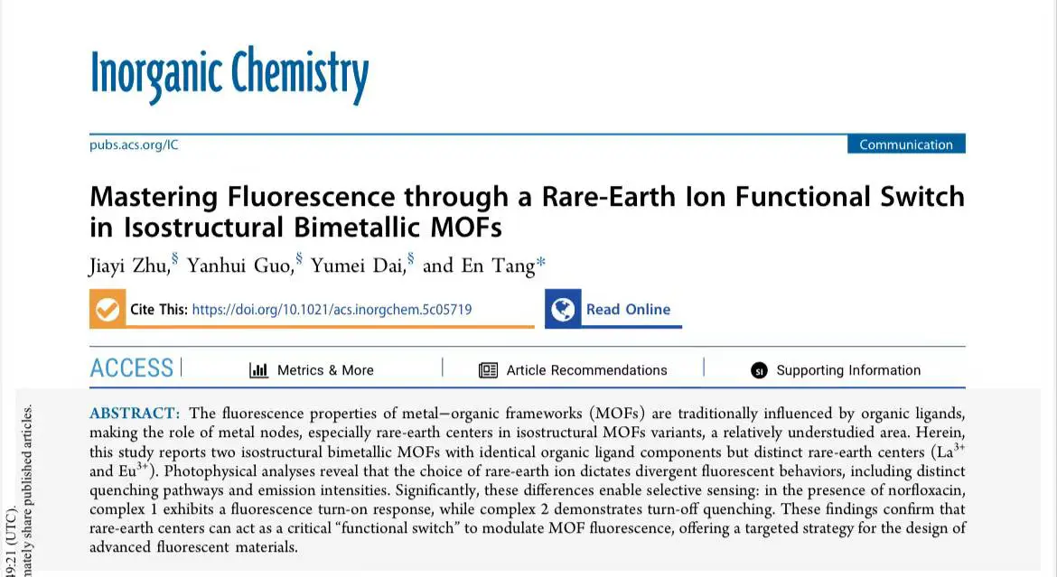 閩科師生熒光材料科研成果登JCR 1區頂刊
