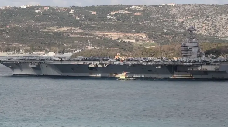 美「福特」號航母抵達希臘克里特島蘇達灣