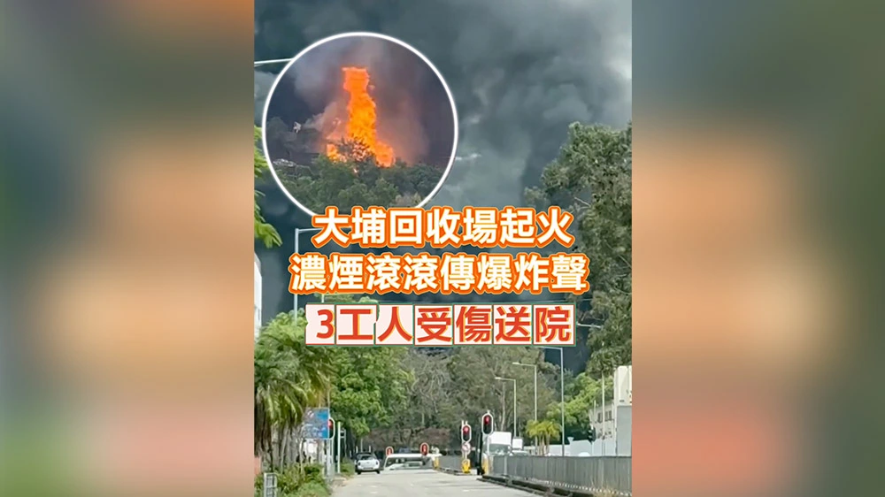 有片丨大埔回收場起火 濃煙滾滾傳爆炸聲 3工人受傷送院