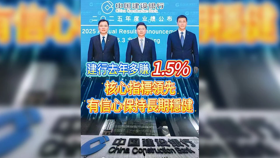 有片 | 建行去年多賺1.5% 核心指標領先 有信心保持長期穩健