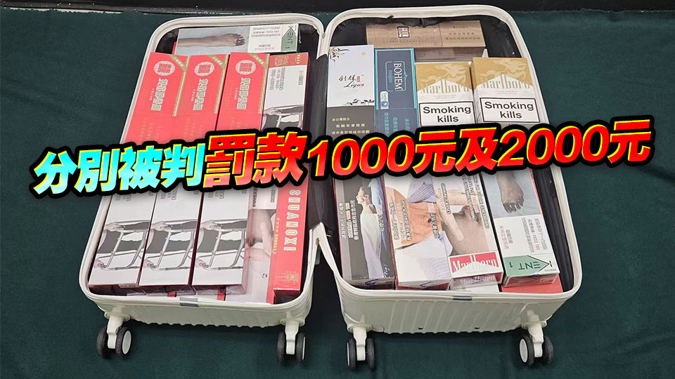 攜逾1.4萬支未完稅香煙抵港 2名女子分別被判囚3月及6周
