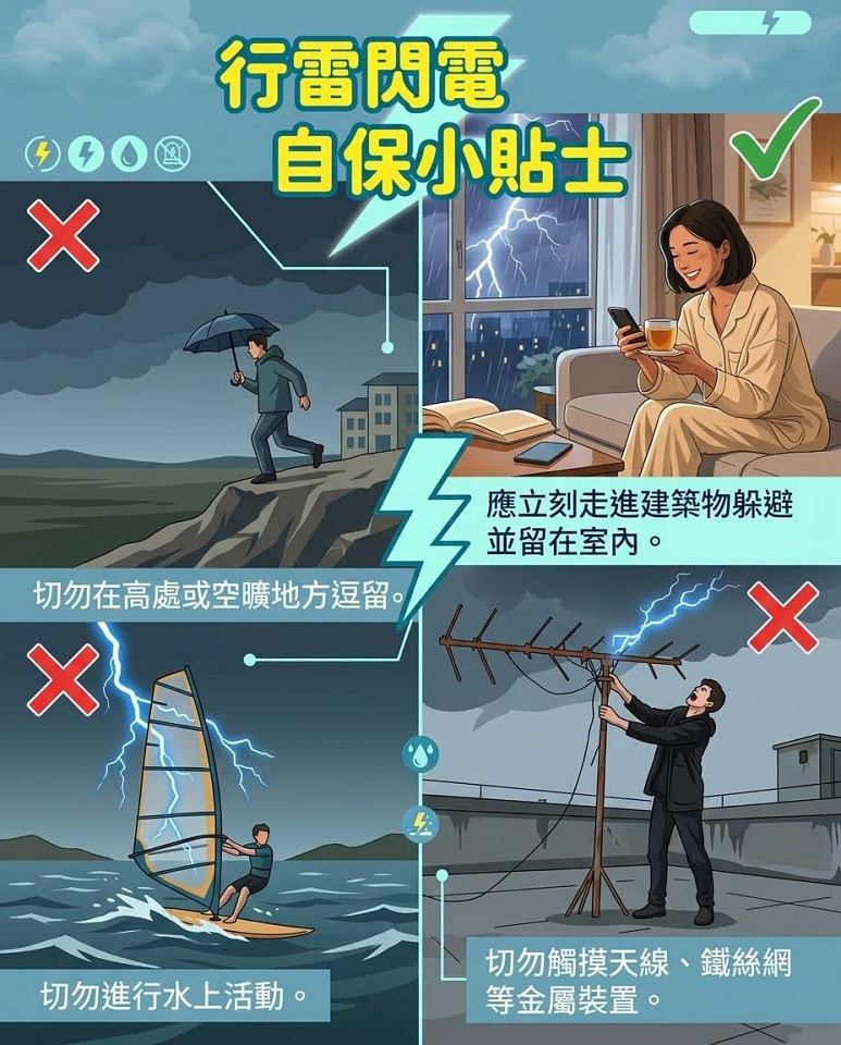 紅雨期間全港近3000次閃電 消防處教導自保小貼士