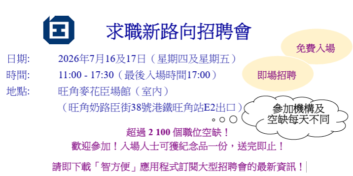 勞工處招聘會明起旺角舉行 提供逾2100個職位空缺