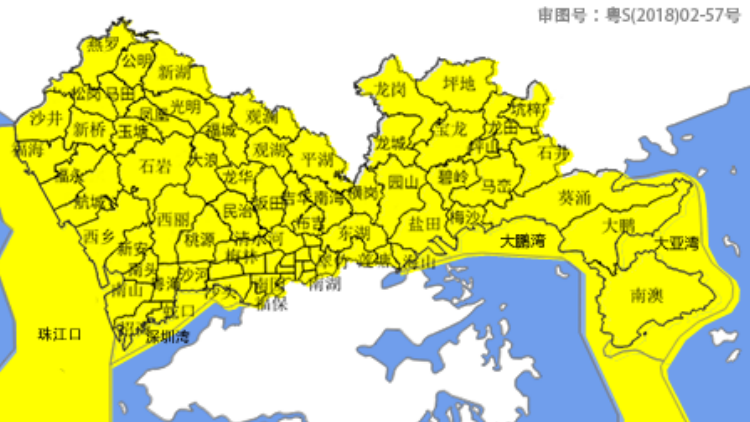 深圳全市暴雨黃色預警信號生效中