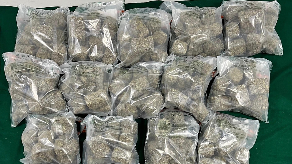海關檢獲28.6公斤大麻花等毒品 市值540萬 拘捕2人
