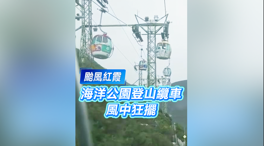 有片｜【颱風紅霞】海洋公園登山纜車風中狂擺