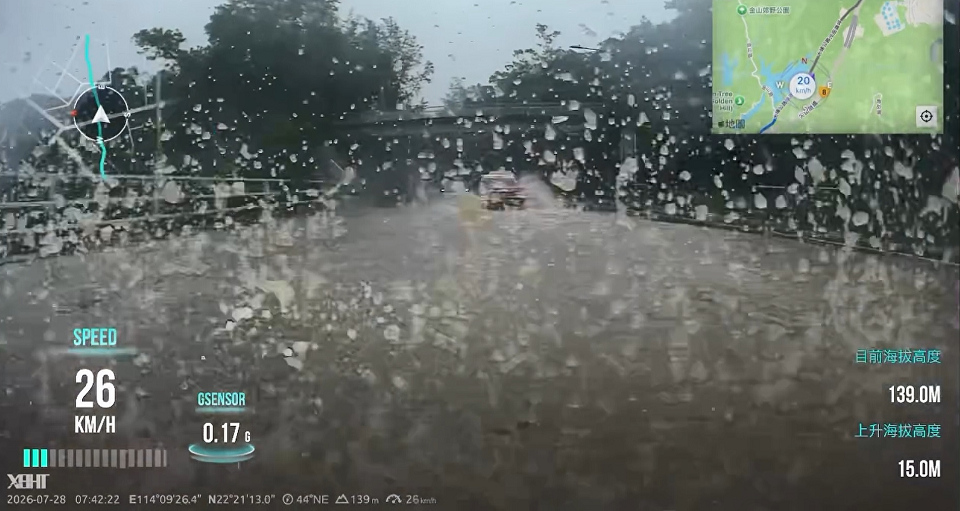 有片〡鐵騎士黃雨闖大埔公路 網民點讚：好似打機一樣