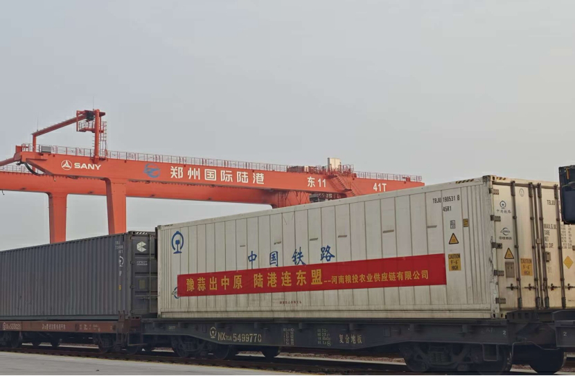 新突破+1！鄭州國際陸港首次發運大蒜等河南優質農產品集裝箱班列