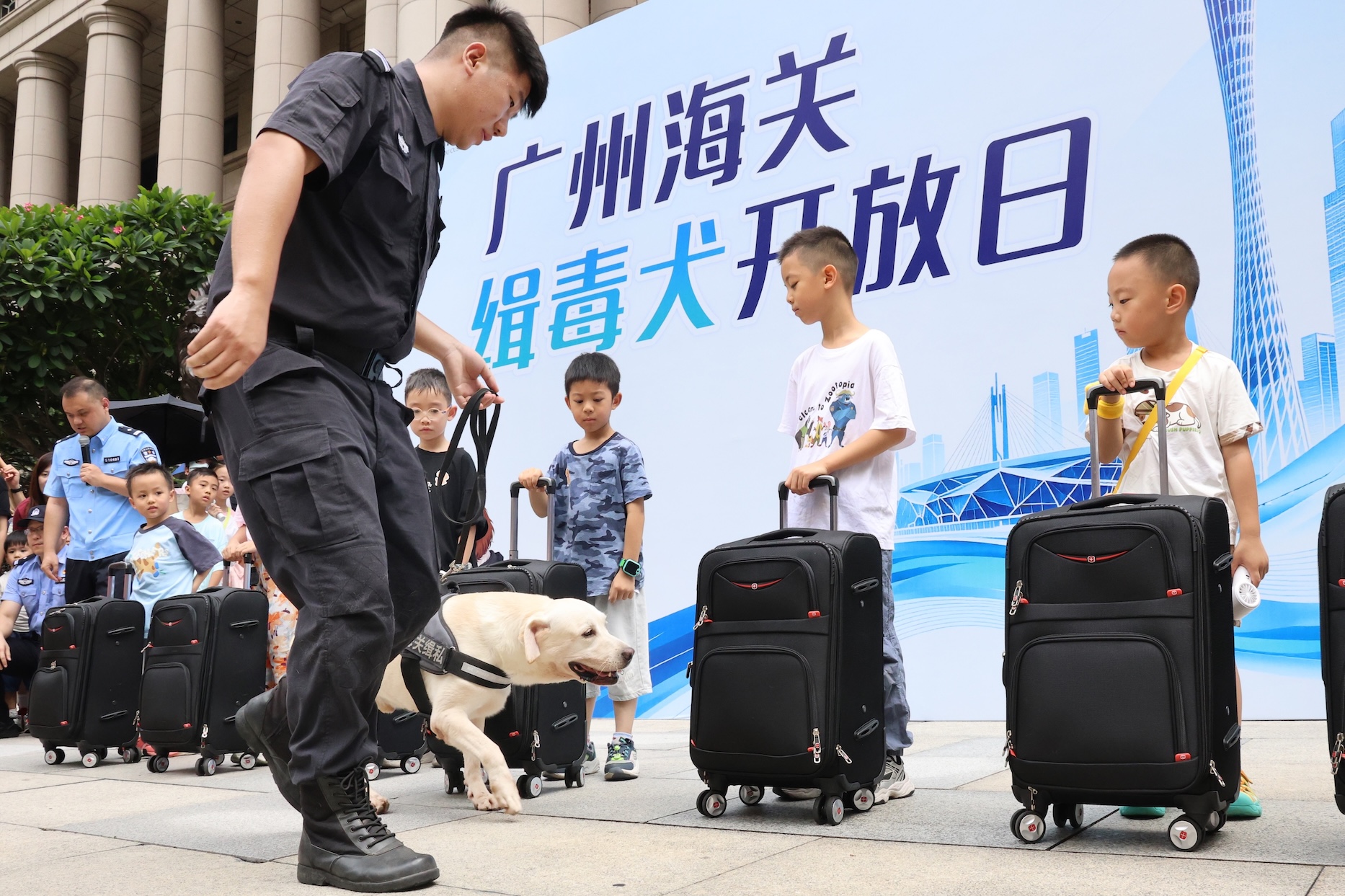 6月21日，廣州海關舉辦“緝毒犬開放日”活動。圖為：廣州海關緝毒犬現場進行箱包藏毒搜索展示。2（池兆恩攝）.jpg